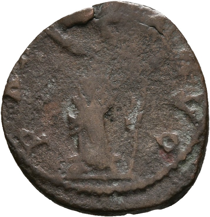 RIC V Tetricus I 249 Tetricus I reverse, Pax, draped, standing left, holding olive-branch in right hand and sceptre in lef...