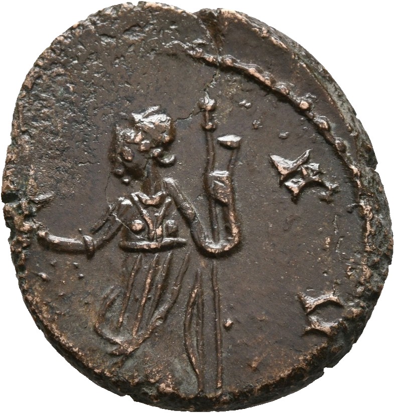RIC V Tetricus I 253 Tetricus I reverse, Pax, draped, standing left, holding branch in right hand and sceptre in left hand