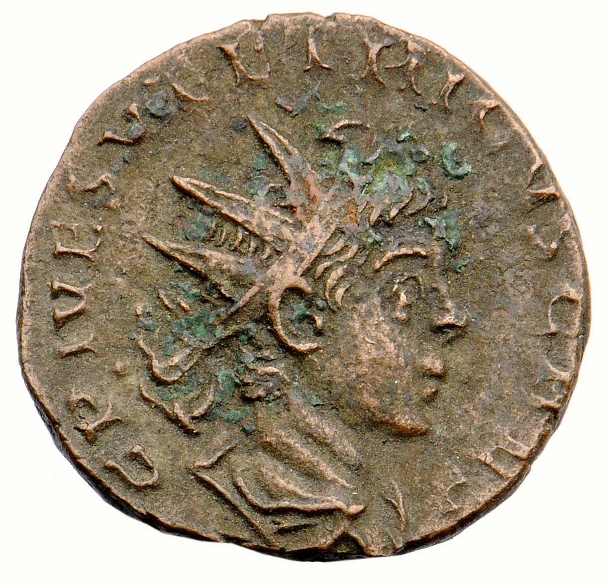 RIC V Tetricus I 258 Tetricus I obverse, Bust of Tetricus II, radiate, draped, right