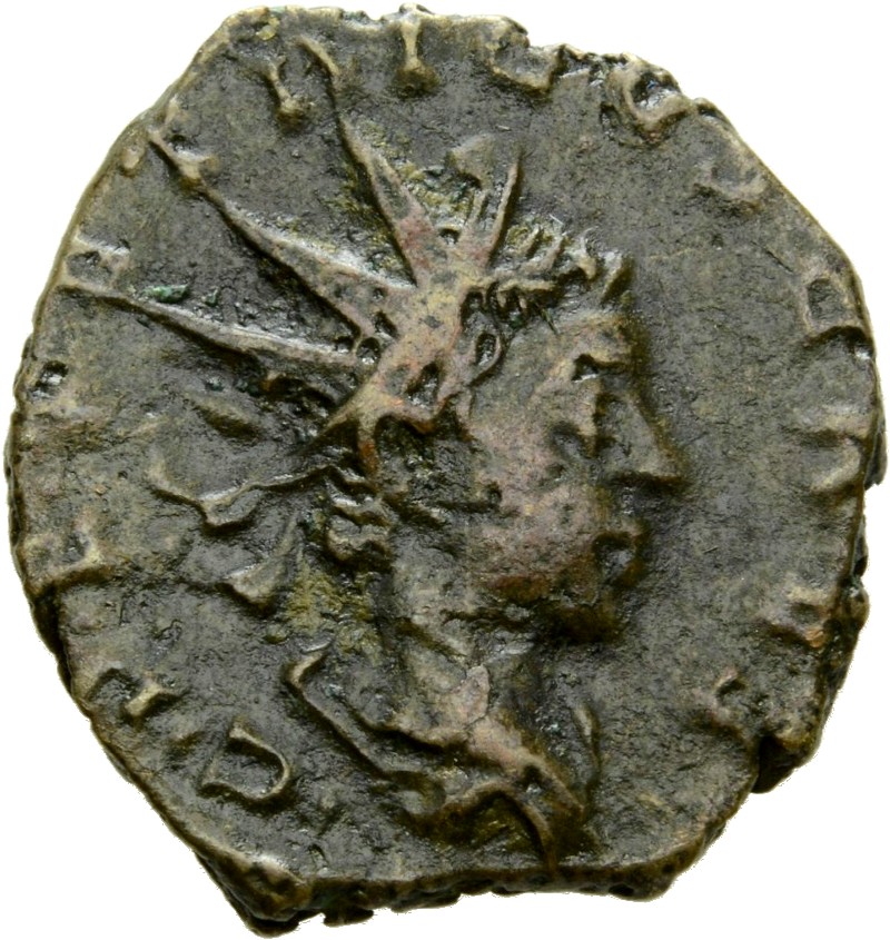 RIC V Tetricus I 259 Tetricus I obverse, Bust of Tetricus II, radiate, draped, right