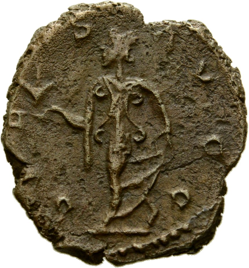 RIC V Tetricus I 270 Tetricus I reverse, Spes, draped, walking left, holding flower in right hand and raising robe with le...