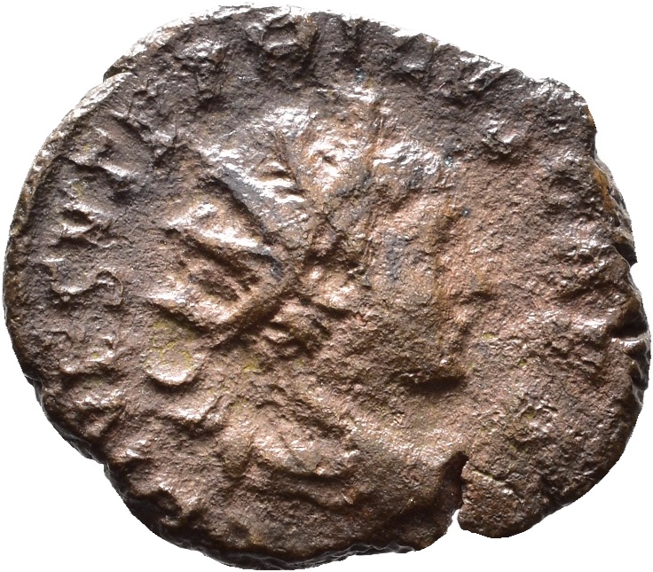 RIC V Tetricus I 270 Tetricus I obverse, Bust of Tetricus I, radiate, draped, right, or bust of Tetricus I, radiate, drape...