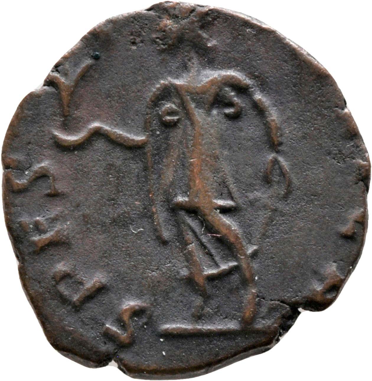 RIC V Tetricus I 272 Tetricus I reverse — Spes, draped, walking left, holding flower in right hand and raising robe with l...