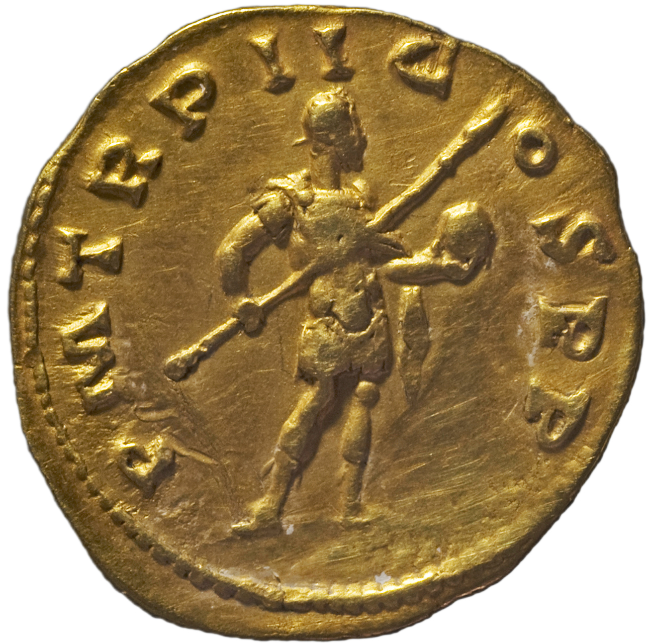 RIC V Tetricus I 5 Tetricus I reverse, Tetricus I, draped, cuirassed, standing right, holding spear or sceptre in right ha...