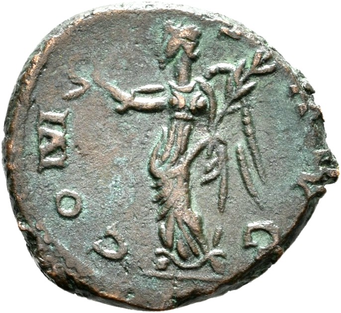 RIC V Tetricus I 56 Tetricus I reverse, Victory, winged, draped, walking left, holding wreath in right hand and palm in le...