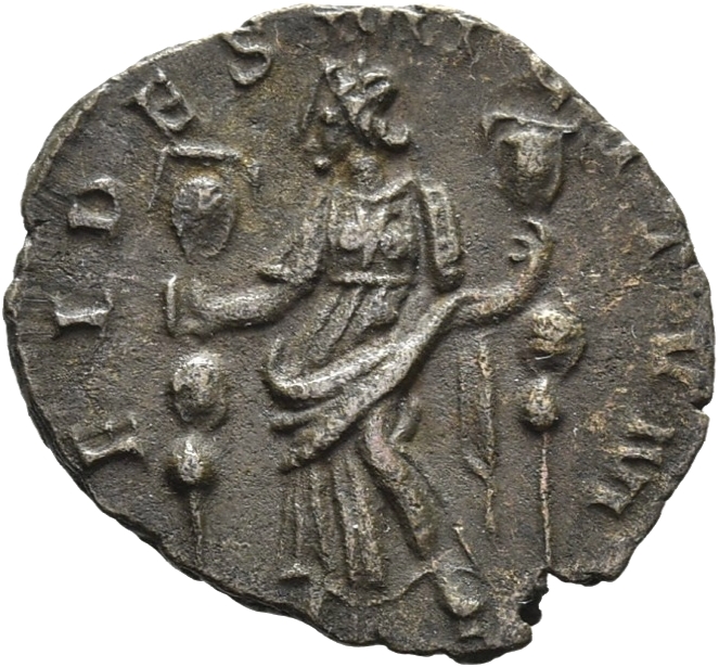 RIC V Tetricus I 72 Tetricus I reverse, Fides, draped, standing left, holding two ensigns