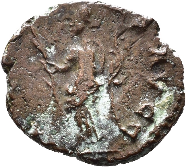 RIC V Tetricus I 80 Tetricus I reverse, Hilaritas, draped, standing left, holding palm in right hand and cornucopiae in le...