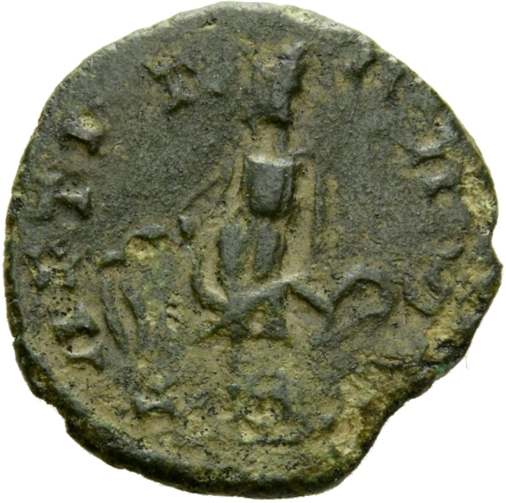RIC V Tetricus I 86 Tetricus I reverse, Laetitia, draped, standing left, holding wreath in right hand and anchor in left hand