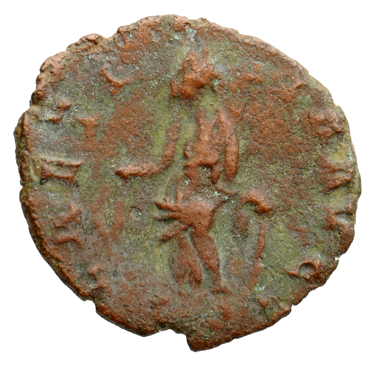 RIC V Tetricus I 88 Tetricus I reverse, Laetitia, draped, standing left, holding wreath in right hand and anchor in left hand