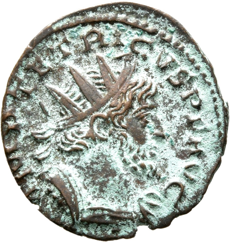 RIC V Tetricus I 88 Tetricus I obverse, Bust of Tetricus I, radiate, cuirassed, right