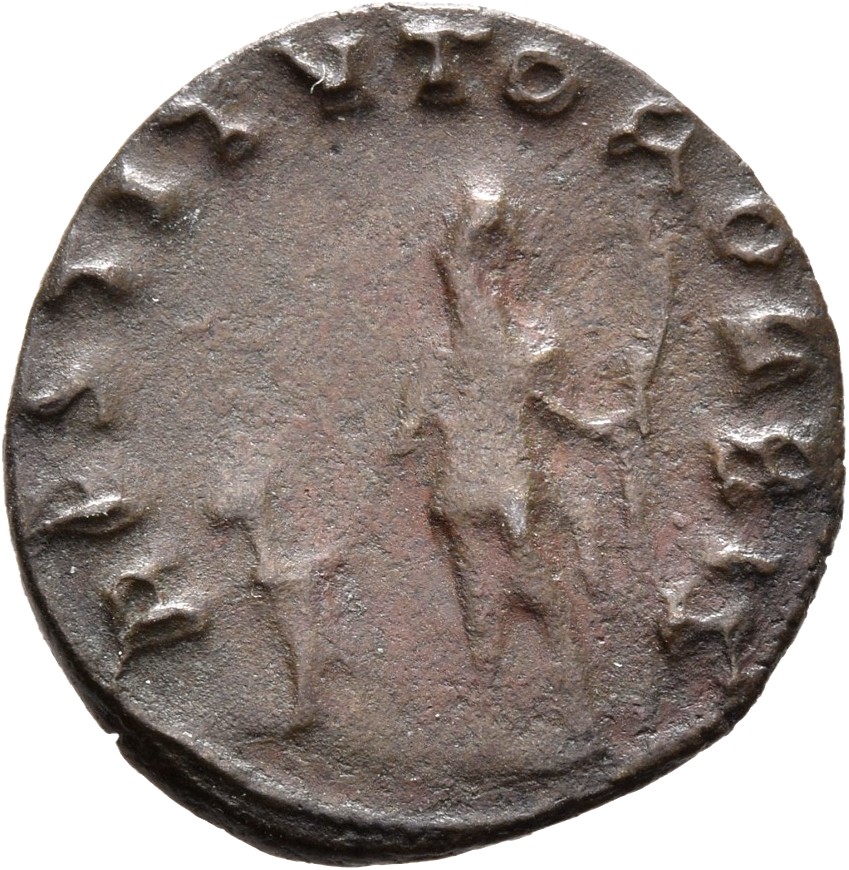 RIC V Valerian 117A Valerian reverse, Valerian, in military attire, standing left, sometimes looking right, raising kneeli...