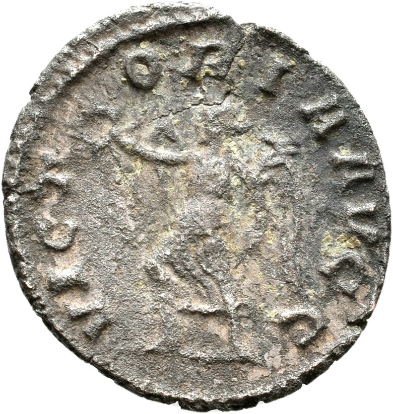 RIC V Valerian 124 Valerian reverse, Victory, winged, draped, walking or standing left, holding wreath in right hand and p...