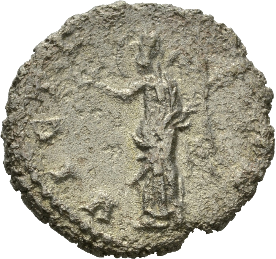 RIC V Valerian 125 Valerian reverse, Victory, winged, draped, walking or standing left, holding wreath in right hand and p...