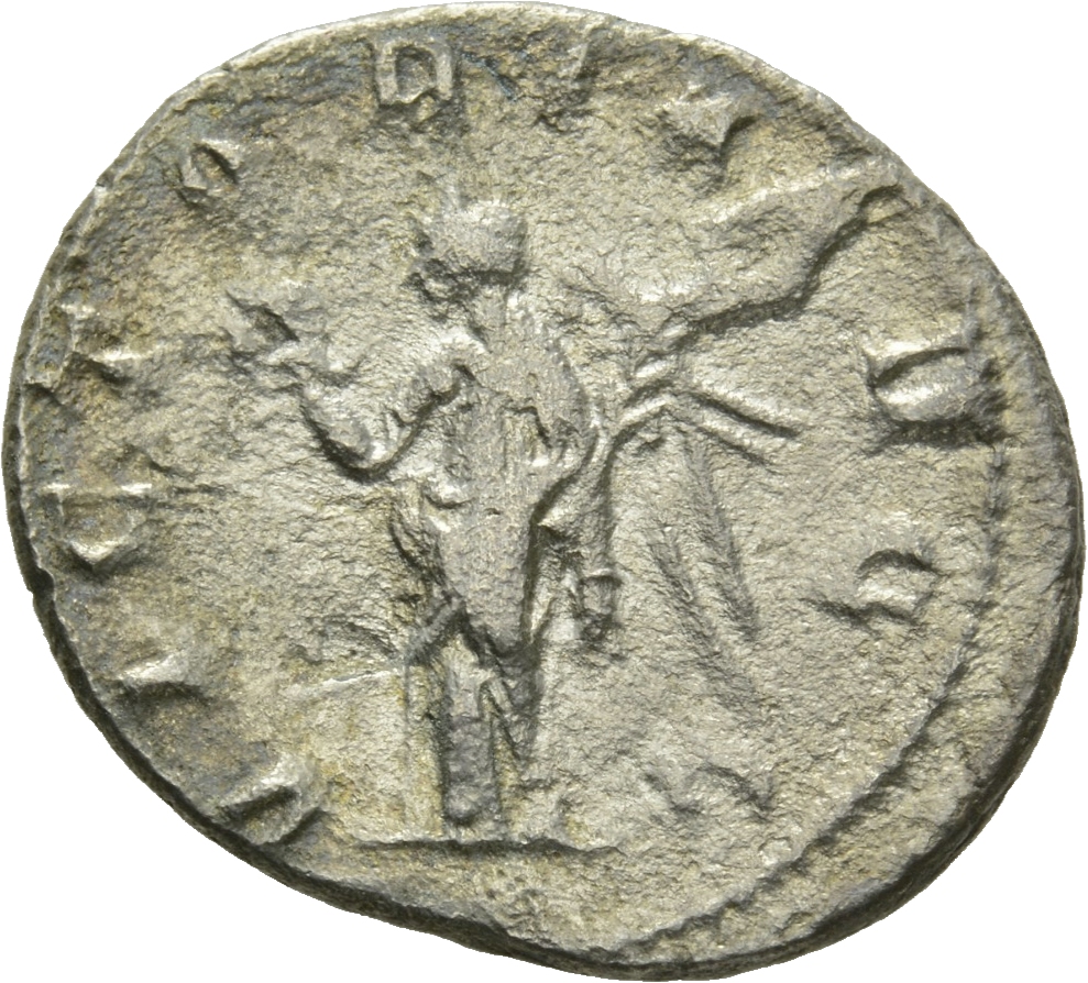 RIC V Valerian 125 Valerian reverse, Victory, winged, draped, walking or standing left, holding wreath in right hand and p...