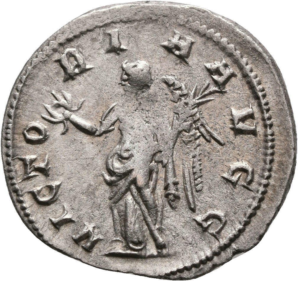 RIC V Valerian 125c Valerian reverse, Victory, winged, draped, walking or standing left, holding wreath in right hand and ...
