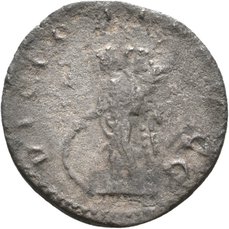 RIC V Valerian 128 Valerian reverse, Victory, winged, draped, standing left, resting right hand on shield and holding palm...