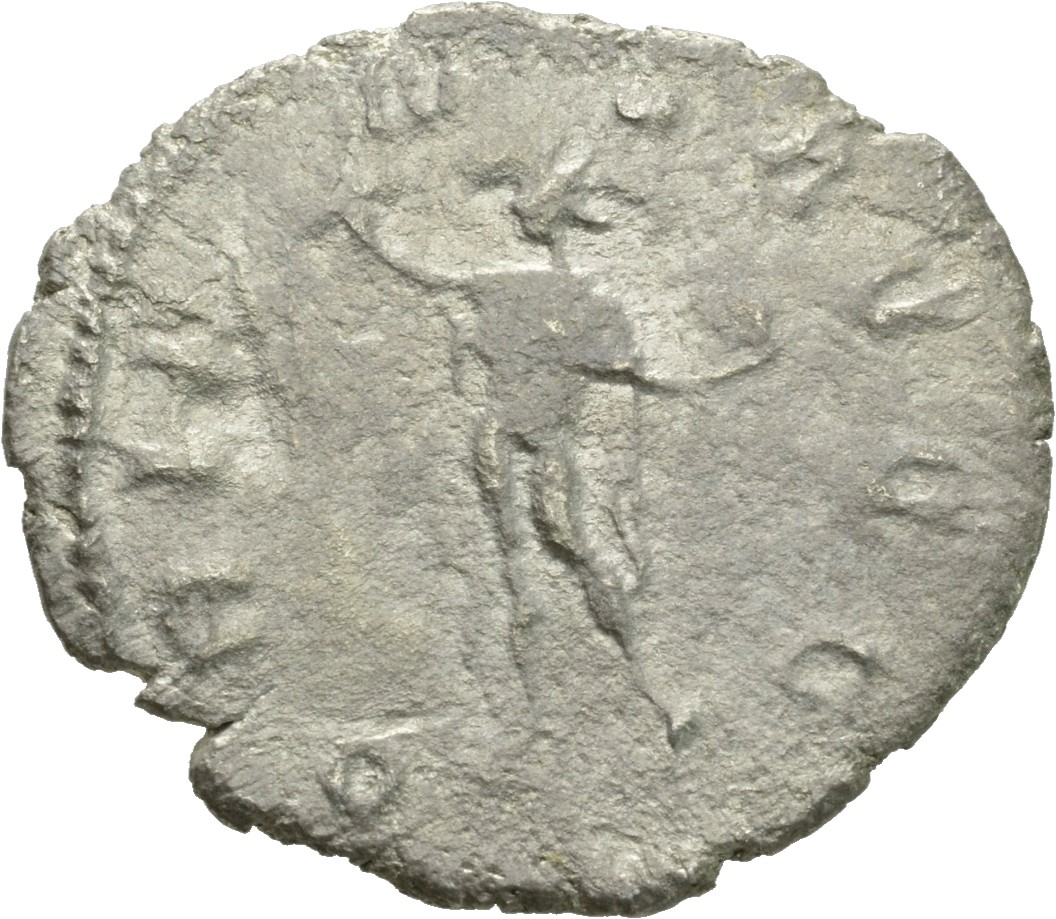 RIC V Valerian 13a Valerian reverse, Sol, radiate, walking left, raising right hand and holding globe in left hand