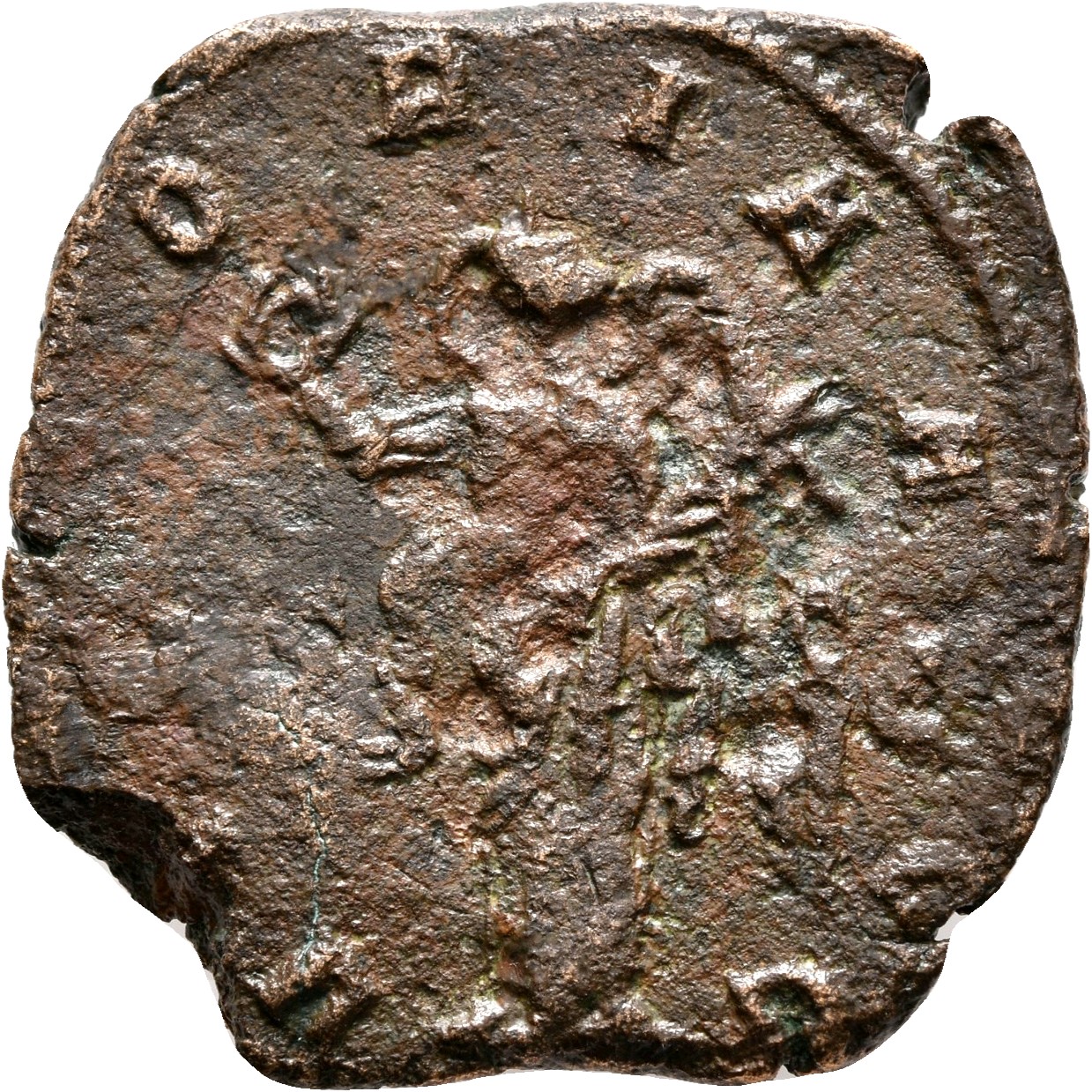 RIC V Valerian 177 Valerian reverse, Victory, winged, draped, standing or walking left, holding wreath in right hand and p...