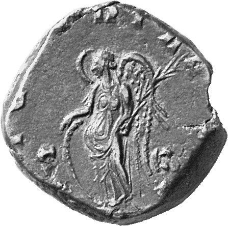 RIC V Valerian 179 Valerian reverse, Victory, winged, draped, standing or walking left, resting right hand on shield and h...