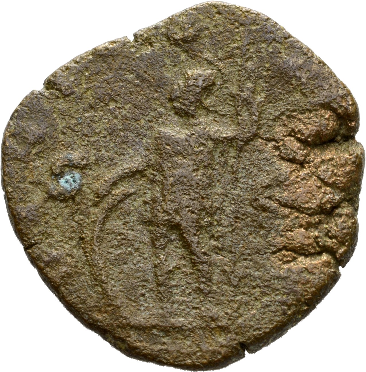 RIC V Valerian 183 Valerian reverse, Soldier, helmeted, in military attire, standing left, resting right hand on shield an...