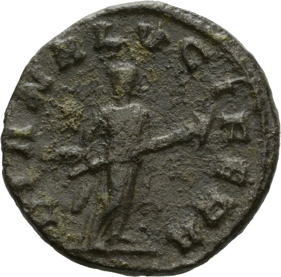 RIC V Valerian 212 Valerian reverse, Diana, draped, standing right, holding torch