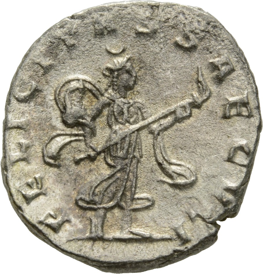 RIC V Valerian 213 Valerian reverse, Diana, draped, walking right, holding torch