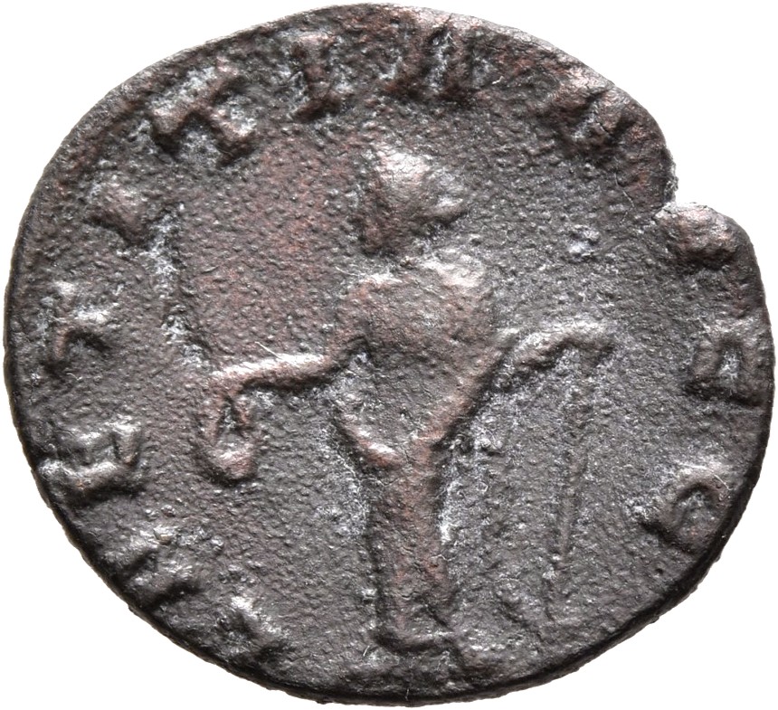 RIC V Valerian 216 Valerian reverse, Laetitia, draped, standing left, holding wreath in right hand and anchor in left hand