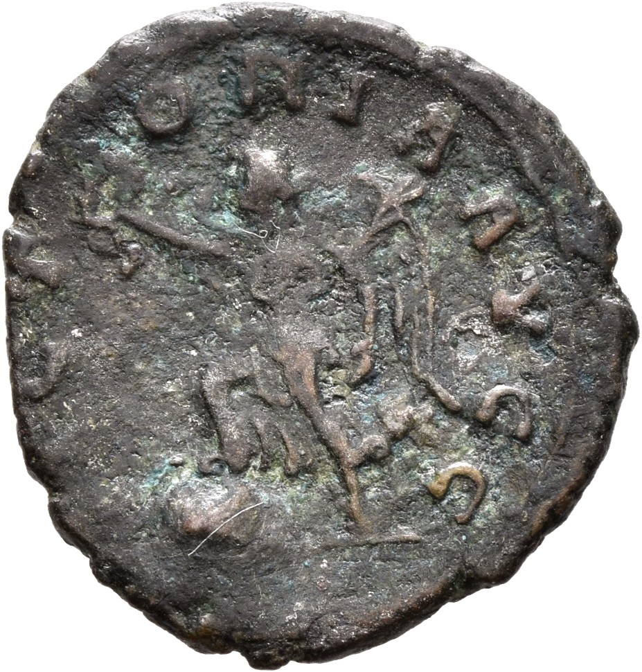 RIC V Valerian 223 Valerian reverse, Victory, winged, draped, walking left, holding wreath in right hand and palm in left ...