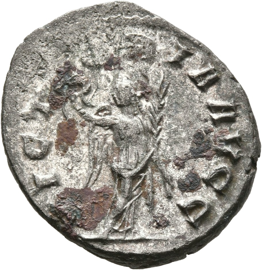 RIC V Valerian 224 Valerian reverse, Victory, winged, draped, standing left, holding wreath in right hand and palm in left...