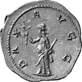 RIC V Valerian 230 Valerian reverse, Pax, draped, standing left, holding olive-branch in right hand and sceptre in left hand