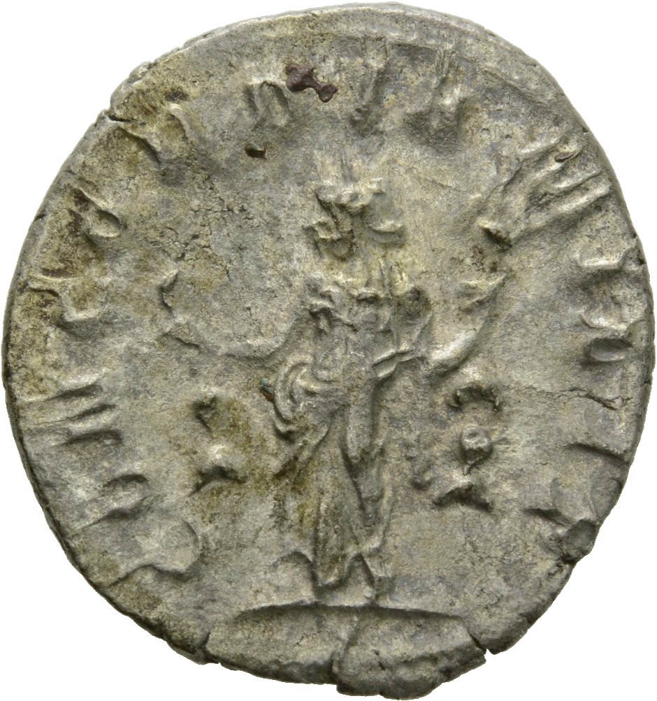 RIC V Valerian 238 Valerian reverse, Concordia, draped, standing left, holding ensign in each hand