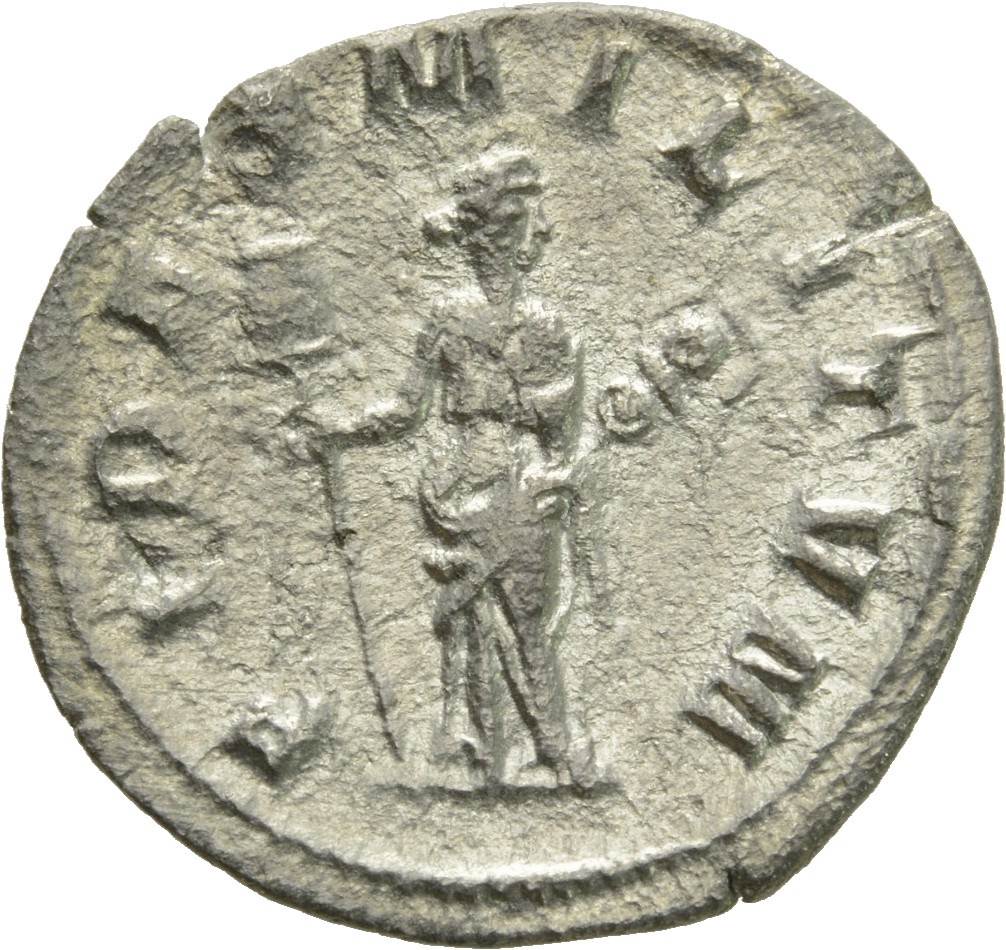 RIC V Valerian 241 Valerian reverse, Fides, draped, standing left, holding standard in right hand and transverse ensign in...