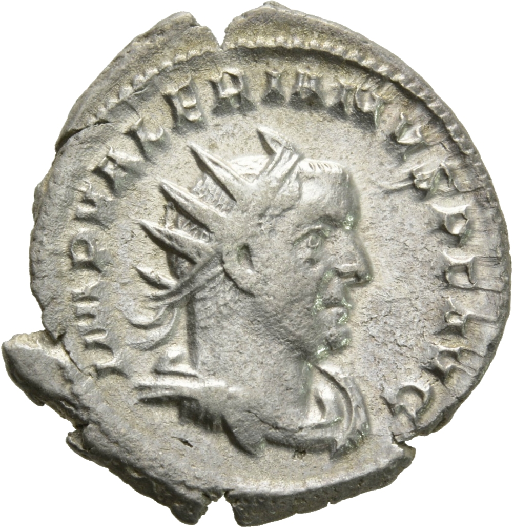 RIC V Valerian 252a Valerian obverse, Bust of Valerian, radiate, draped, right