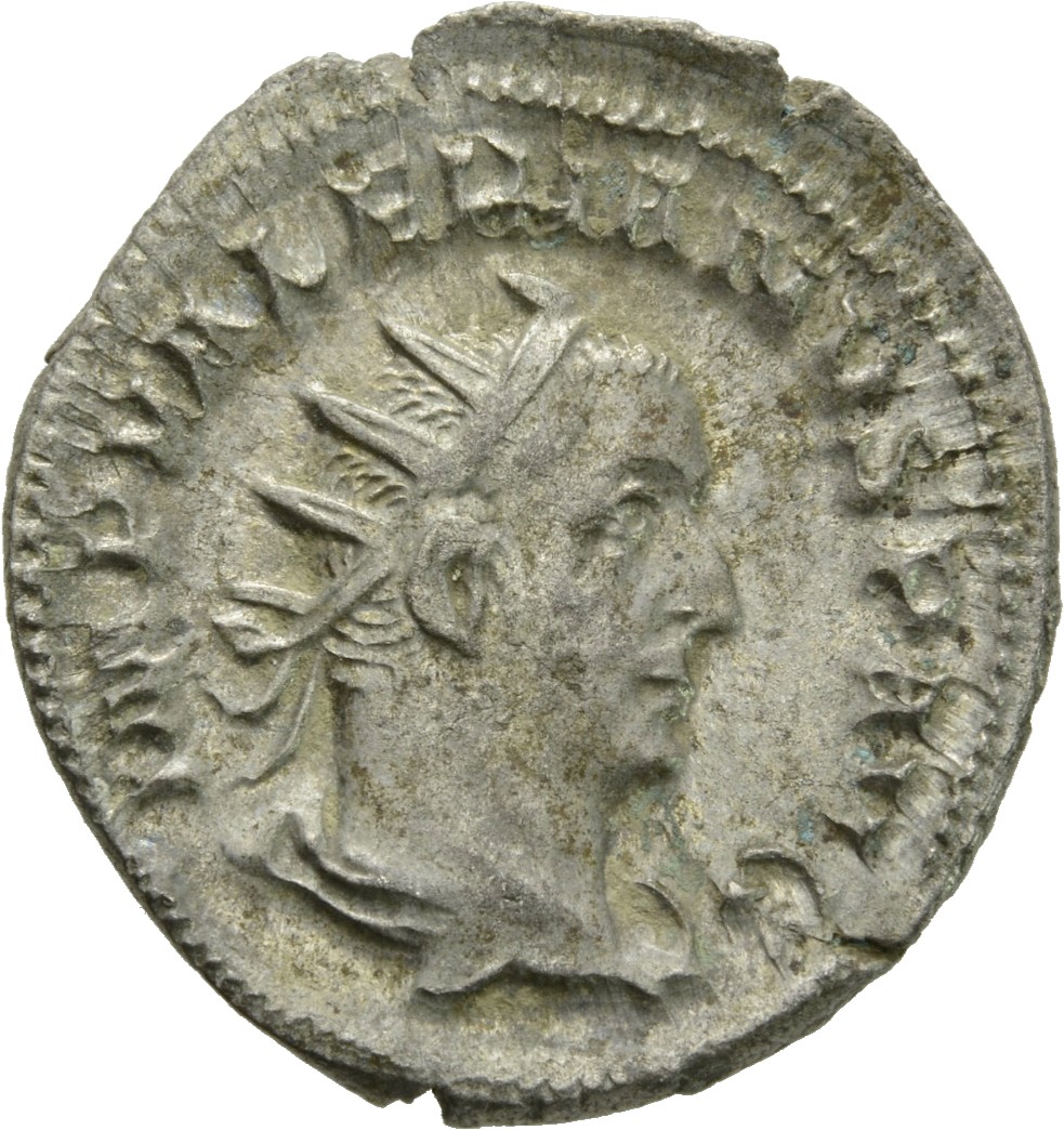 RIC V Valerian 253a Valerian obverse, Bust of Valerian, radiate, draped, right