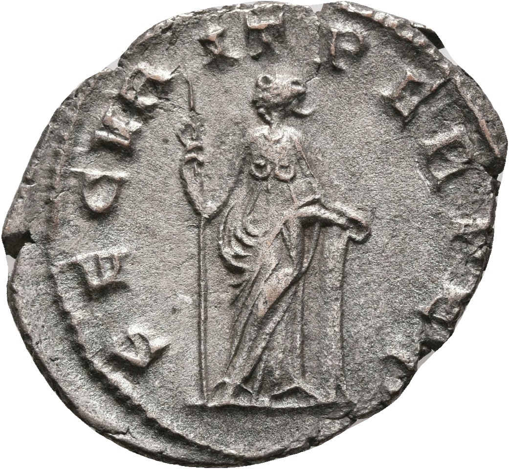 RIC V Valerian 256 Valerian reverse, Securitas, draped, standing left, leaning on column, holding spear in right hand