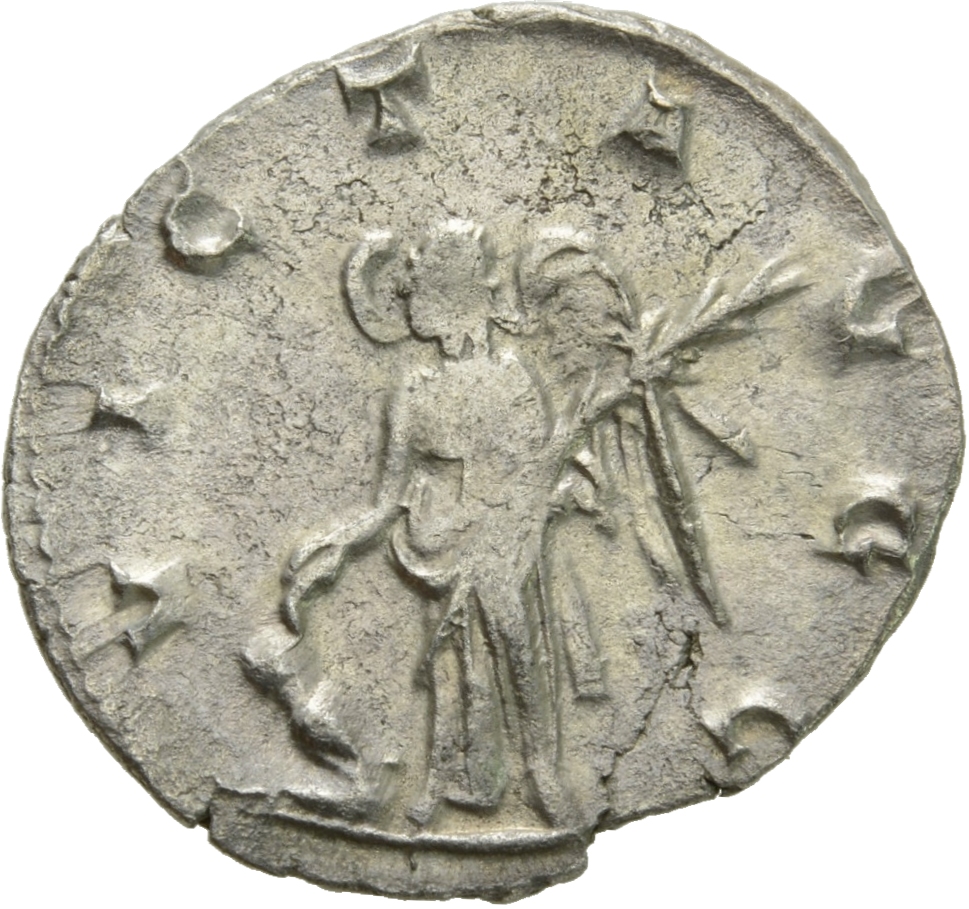 RIC V Valerian 260 Valerian reverse, Victory, winged, draped, standing left, holding wreath in right hand and palm in left...