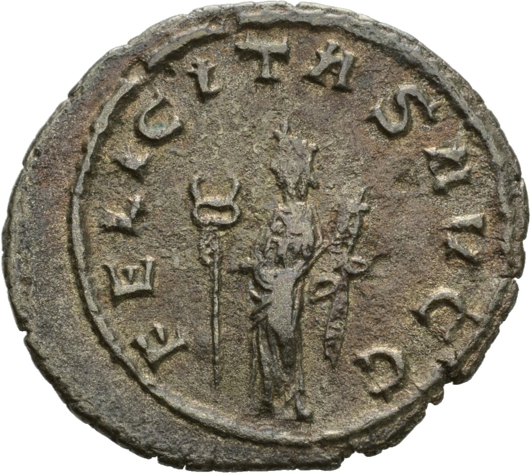 RIC V Valerian 283a Valerian reverse, Felicitas, draped, standing left, holding caduceus in right hand and cornucopiae in ...