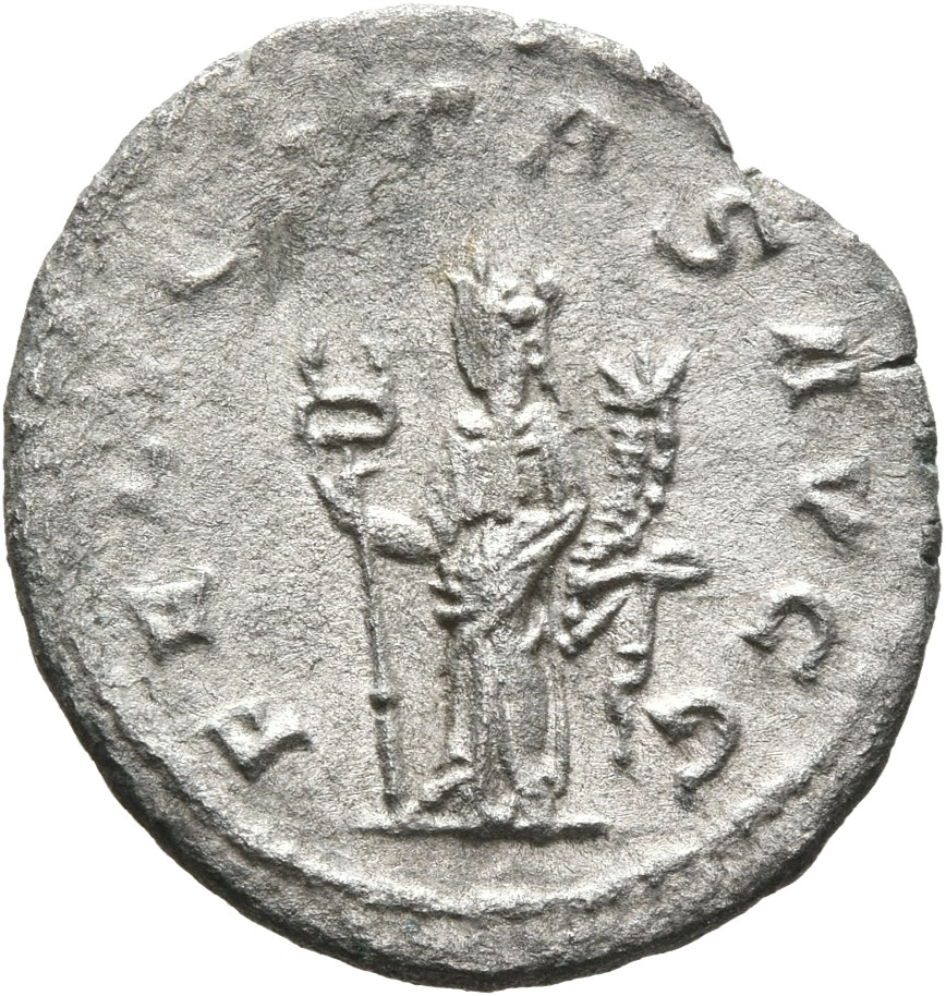 RIC V Valerian 283c Valerian reverse, Felicitas, draped, standing left, holding caduceus in right hand and cornucopiae in ...