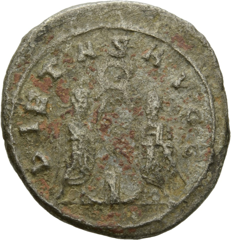 RIC V Valerian 285: Subtype 3 Valerian reverse, Valerian and Gallienus, standing face to face, sacrificing at altar betwee...