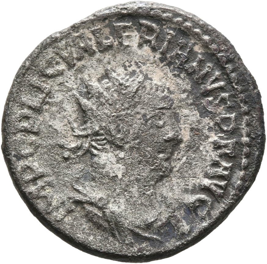 RIC V Valerian 287c: Subtype 1 Valerian obverse, Bust of Valerian, radiate, draped, cuirassed, right