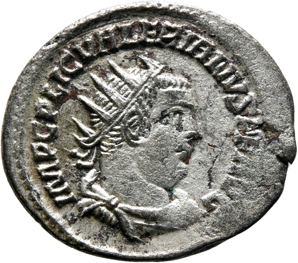 RIC V Valerian 287c Valerian obverse, Bust of Valerian, radiate, draped, cuirassed, right