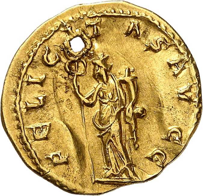 RIC V Valerian 34d Valerian reverse, Felicitas, draped, standing left, holding caduceus in right hand and cornucopiae in l...
