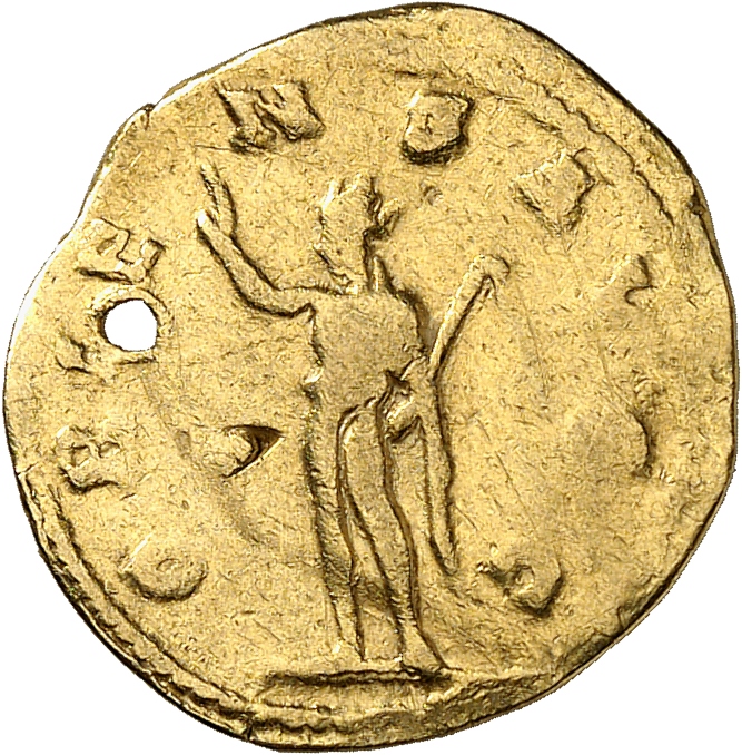 RIC V Valerian 46d Valerian reverse, Sol, radiate, standing left, raising right hand and holding whip in left hand