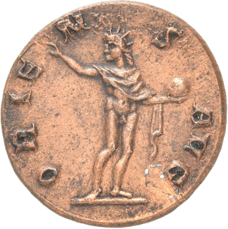 RIC V Valerian 47 Valerian reverse, Sol, radiate, standing left, raising right hand and holding globe in left hand