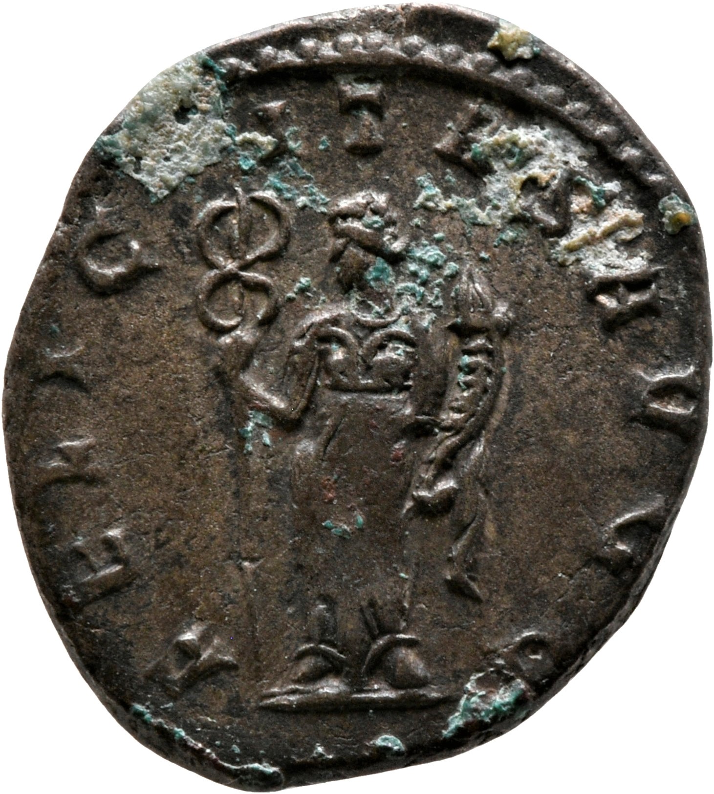 RIC V Valerian 86 Valerian reverse, Felicitas, draped, standing left, holding caduceus in right hand and cornucopiae in le...