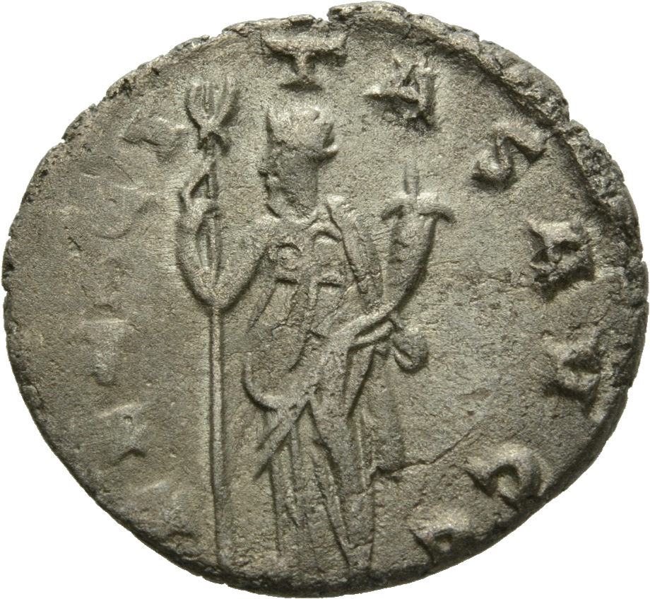 RIC V Valerian 87 Valerian reverse, Felicitas, draped, standing left, holding caduceus in right hand and cornucopiae in le...