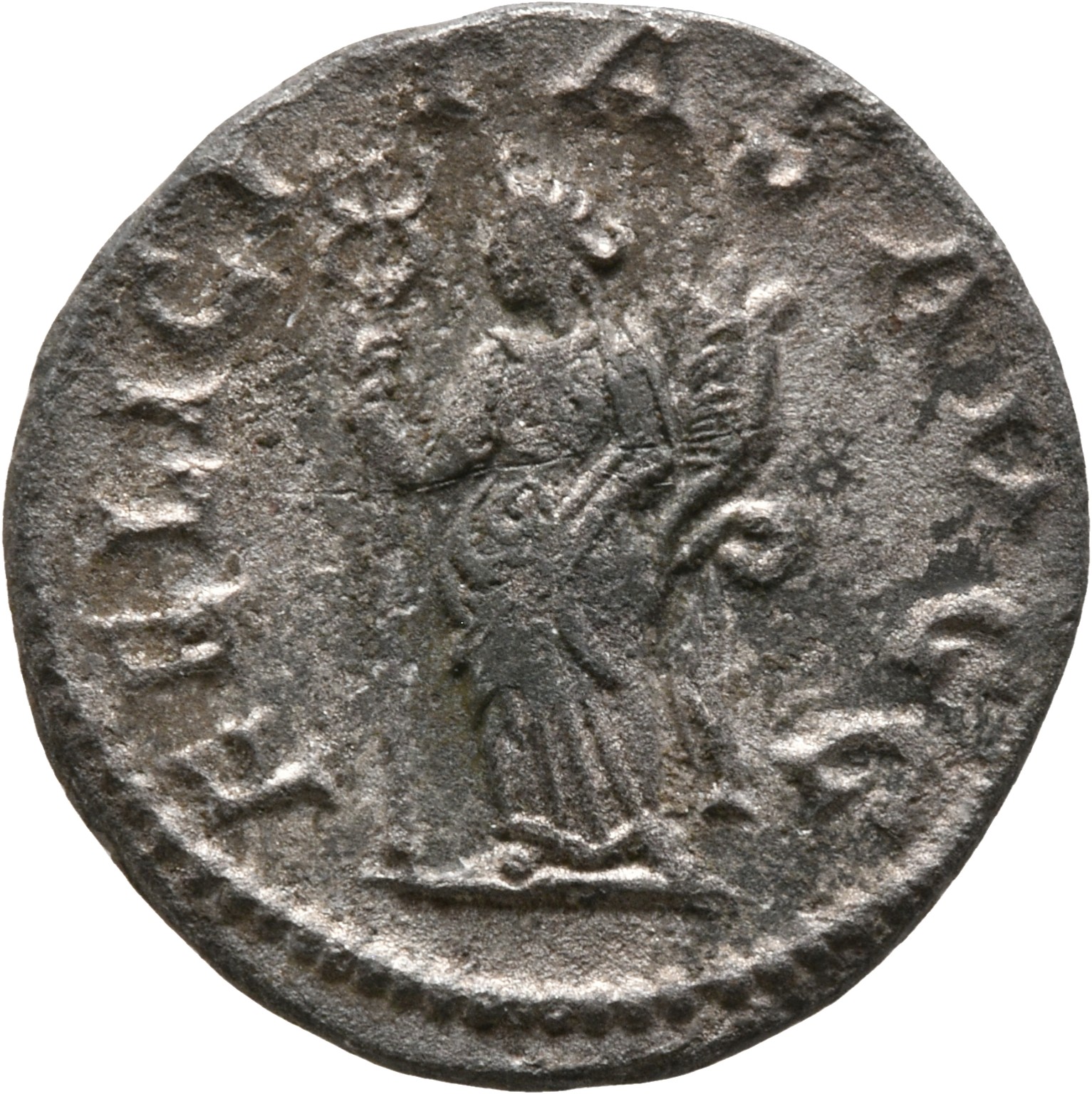 RIC V Valerian 87 Valerian reverse, Felicitas, draped, standing left, holding caduceus in right hand and cornucopiae in le...
