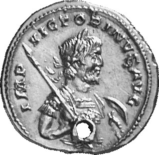 RIC V Victorinus 101 Victorinus obverse, Half-length bust of Victorinus, laureate, cuirassed, right, holding spear in righ...