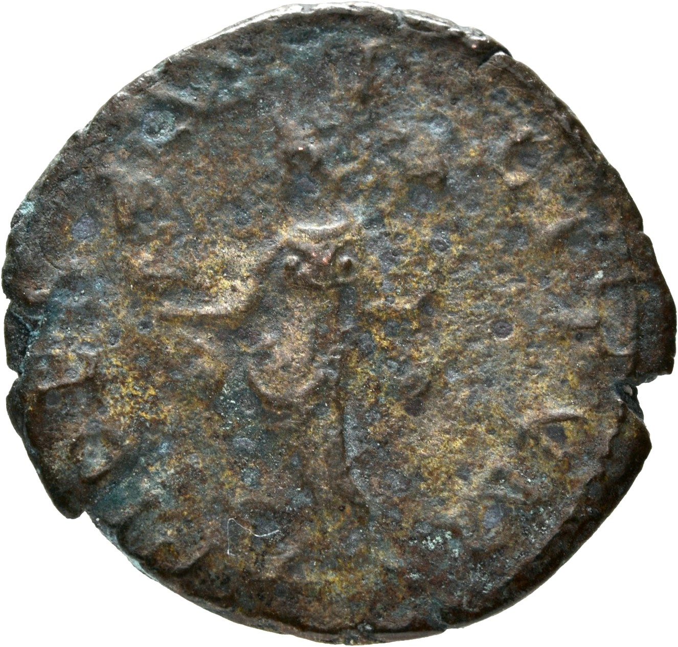 RIC V Victorinus 108 Victorinus reverse, Fides, draped, standing left, holding two ensigns