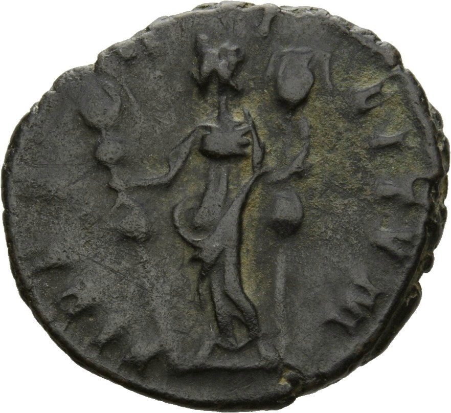 RIC V Victorinus 109 Victorinus reverse, Fides, draped, standing left, holding two ensigns